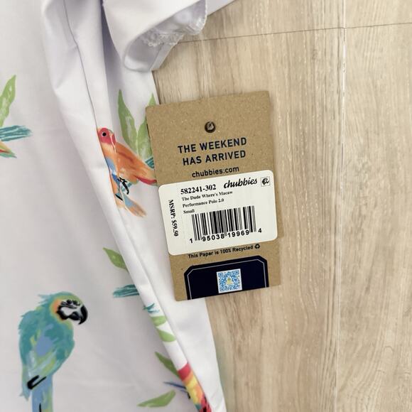 Chubbies Performance Polo 2.0 Shirt Men’s Small The Dude Where's Macaw Parrots - Picture 5 of 16